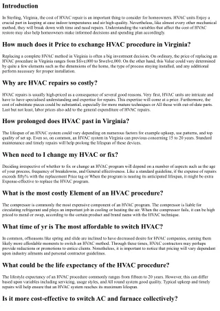 The Cost of HVAC Repair in Sterling, VA: What You need to know