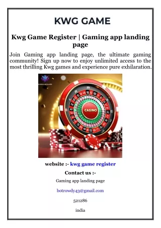 Kwg Game Register  Gaming app landing page