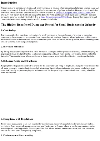 The Hidden Benefits of Dumpster Rental for Small Businesses in Orlando