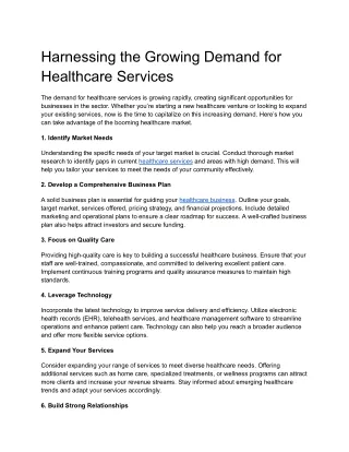 Harnessing the Growing Demand for Healthcare Services