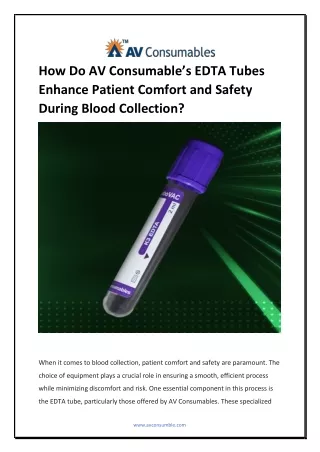 How Do AV Consumable’s EDTA Tubes Enhance Patient Comfort and Safety During Blood Collection