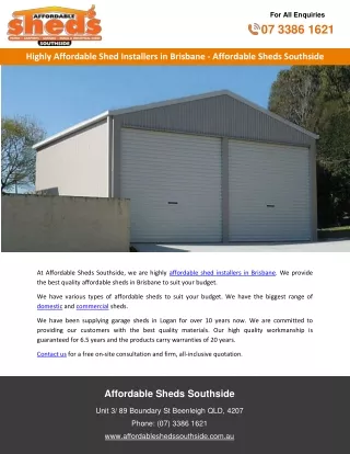 Highly Affordable Shed Installers in Brisbane - Affordable Sheds Southside