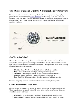 The 4Cs of Diamond Quality