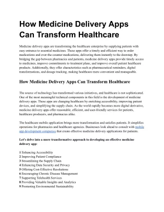 How Medicine Delivery Apps Can Transform Healthcare