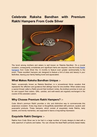 Celebrate Raksha Bandhan with Premium Rakhi Hampers From Code Silver
