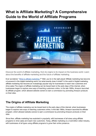 What is Affiliate Marketing