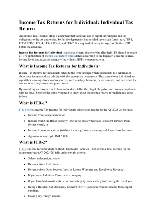 Income Tax Returns for Individual