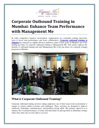 Enhance Team Performance with Corporate Outbound Training in Mumbai