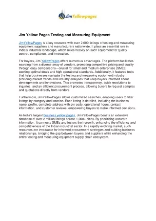 Jim Yellow Pages Testing and Measuring Equipment