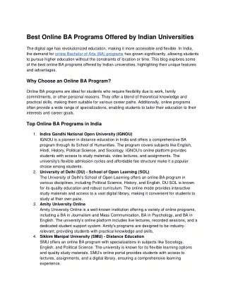 Best Online BA Programs Offered by Indian Universities