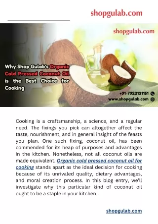 Why Shop Gulab’s Organic Cold Pressed Coconut Oil is the Best Choice for Cooking