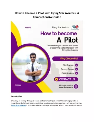 How to Become a Pilot with Flying Star Aviators