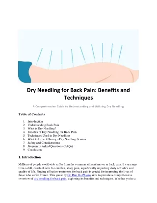 Dry Needling for Back Pain - Benefits and Techniques by Go Run Go Physio