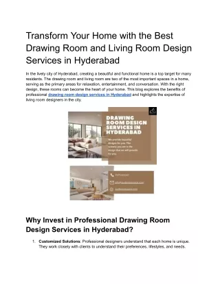 Transform Your Home with the Best Drawing Room and Living Room Design Services in Hyderabad