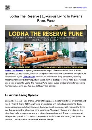 Lodha The Reserve Offer Amenities & Features In Pavana River, Pune