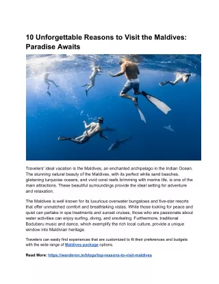 Top 10 Reasons To Visit Maldives