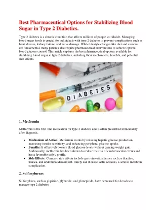 Best Pharmaceutical Options for Stabilizing Blood Sugar in Type 2 Diabetics.