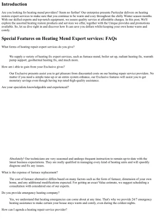 Distinctive Delivers on Heating Mend Products and services