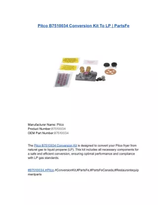 Pitco B7510034 Conversion Kit To LP _ PartsFe
