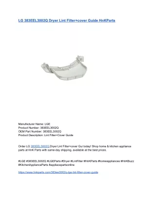 LG 383EEL3002Q Dryer Lint Filter cover Guide HnKParts
