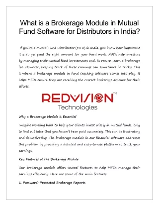 What is a Brokerage Module in Mutual Fund Software for Distributors in India