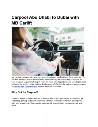 Carpool Abu Dhabi to Dubai with MB Carlift