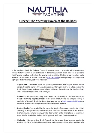 Greece- The Yachting Haven of the Balkans