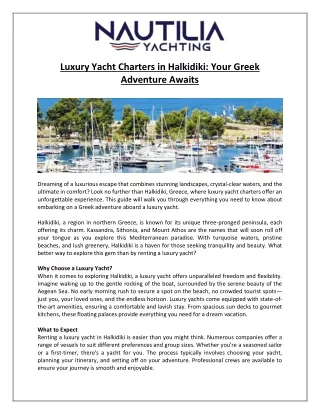 Luxury Yacht Charters in Halkidiki- Your Greek Adventure Awaits