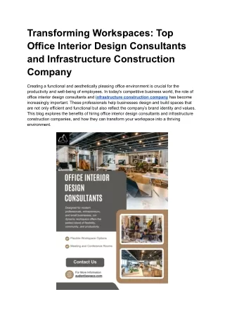 Office Interior Design Consultants and Infrastructure Construction Company