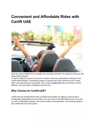 Convenient and Affordable Rides with Carlift UAE