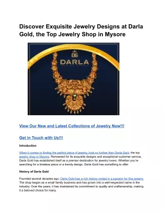 Discover Exquisite Jewelry Designs at Darla Gold, the Top Jewelry Shop in Mysore