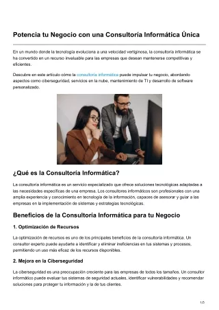 Potencia tu Negocio con una Consultoría Informática Única
