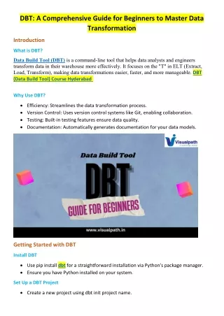 DBT Online Training in Hyderabad DBT Training in Ameerpet