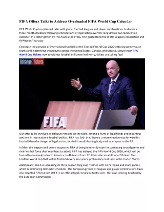 FIFA Offers Talks to Address Overloaded FIFA World Cup Calendar