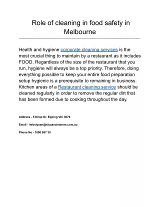 Role of cleaning in food safety in Melbourne