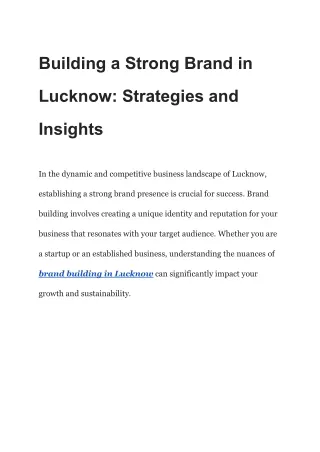 Building a Strong Brand in Lucknow_ Strategies and Insights