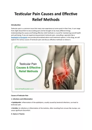 Testicular Pain Causes and Effective Relief Methods