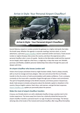 Arrive in Style- Your Personal Airport Chauffeur!