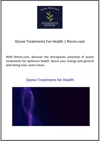 Ozone Treatments For Health  Rmrm.com