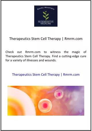 Therapeutics Stem Cell Therapy  Rmrm.com