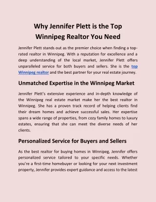 Why Jennifer Plett is the Top Winnipeg Realtor You Need