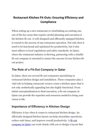 Restaurant Kitchen Fit-Outs Ensuring Efficiency and Compliance