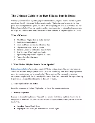 The Ultimate Guide to the Best Filipino Bars in Dubai