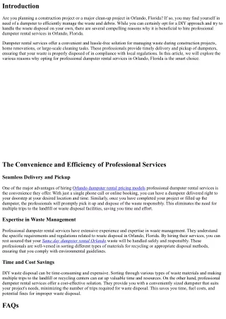 Why Opt for Professional Dumpster Rental Services in Orlando, Florida?