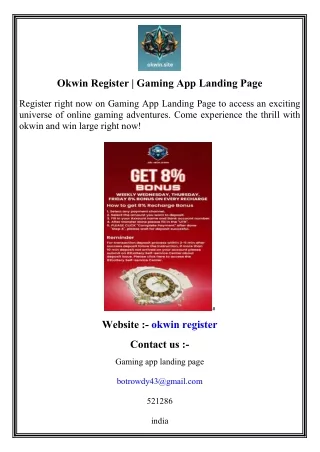 Okwin Register   Gaming App Landing Page
