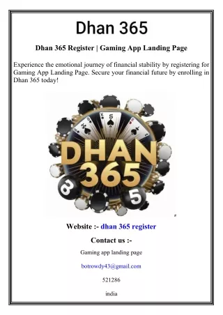 Dhan 365 Register   Gaming App Landing Page
