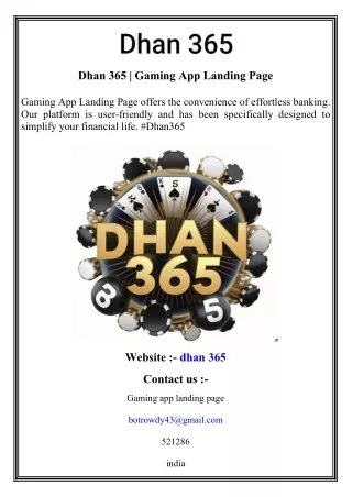 Dhan 365   Gaming App Landing Page