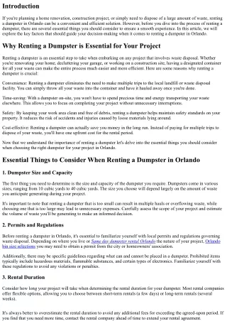 Essential Things to Consider When Renting a Dumpster in Orlando