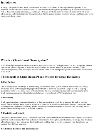 The Benefits of Cloud-Based Phone Systems for Small Businesses