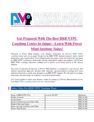 Get Prepared With The Best RRB NTPC Coaching Centre In Jaipur - Learn With Power